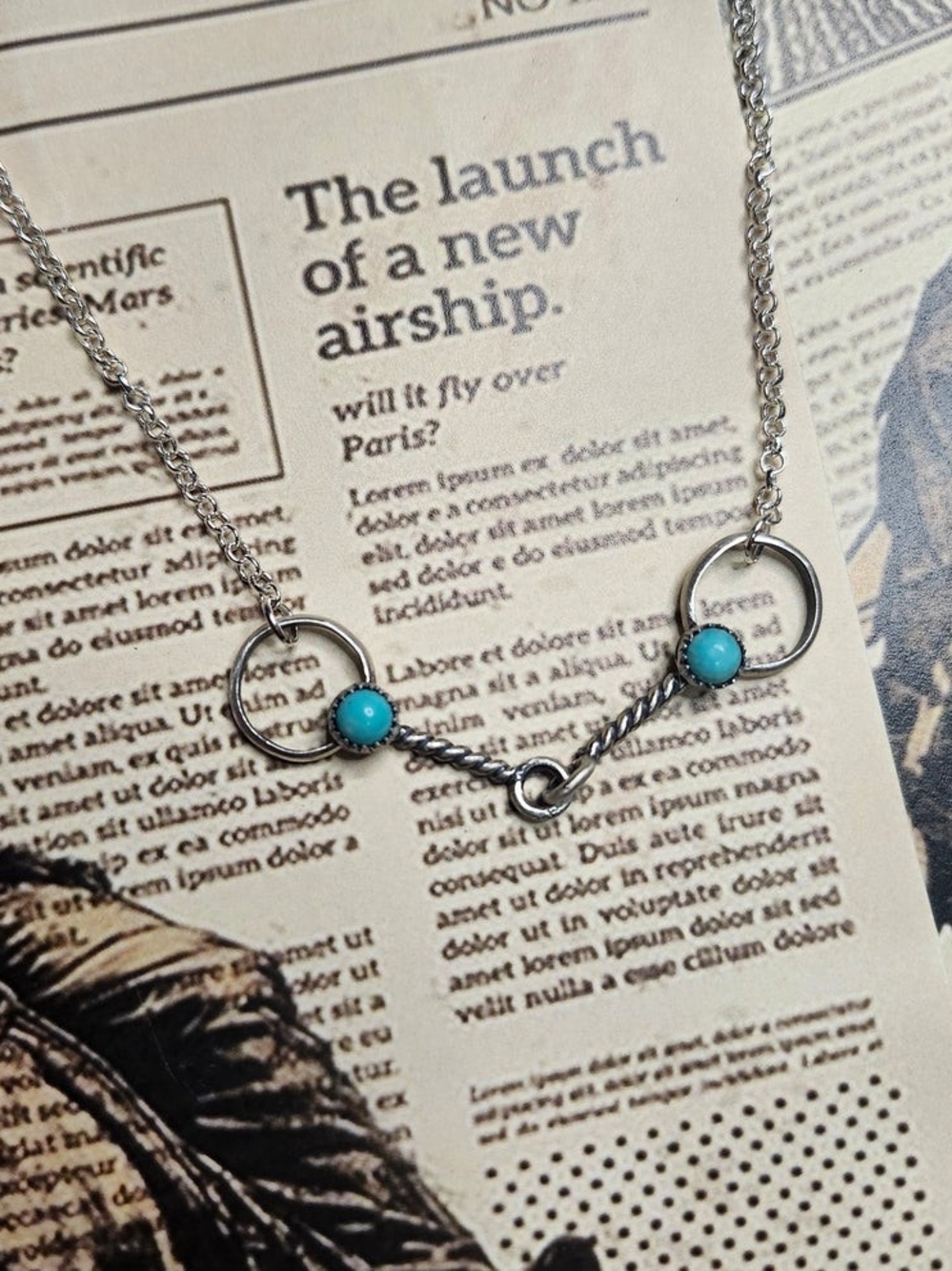 Handcrafted Sterling Silver And Kingman Turquoise Horse Snaffle Bit Necklace